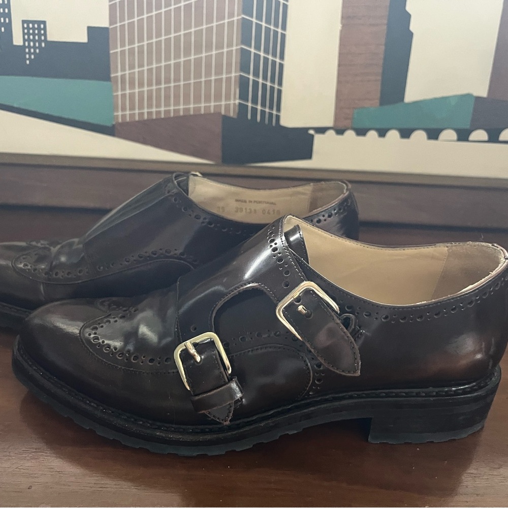 Elegant Women's Brown Leather Double Buckle Oxfords